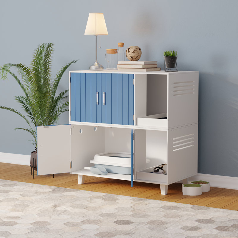 Tucker Murphy Pet™ Blue And White Cat Litter Box Enclosures